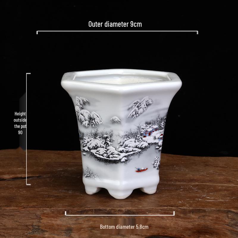 White Glazed Ceramic Succulent Pot - Mini Potted Plant for Office Desk or Balcony