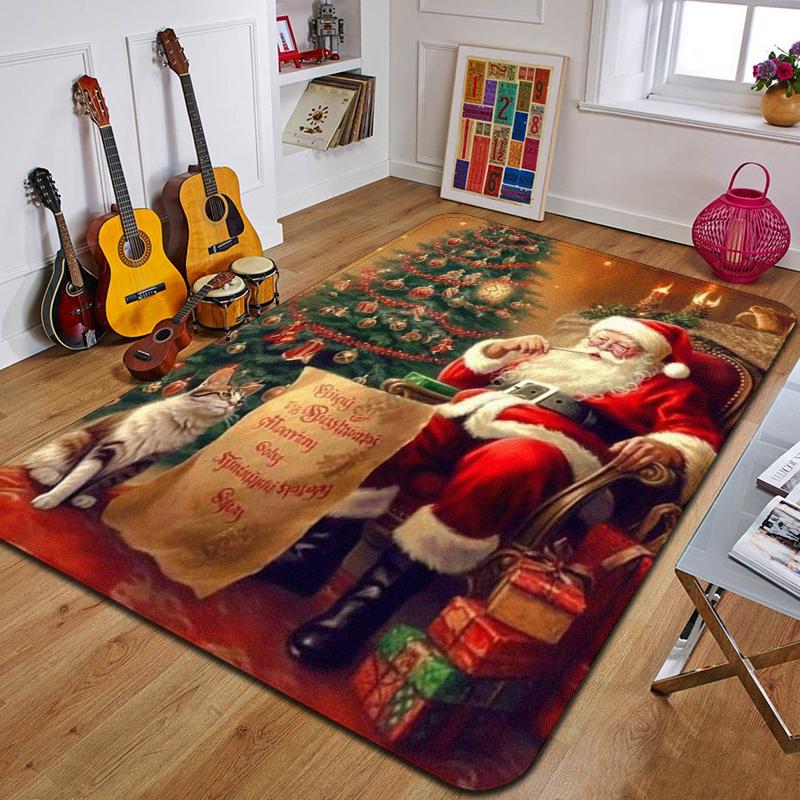 Weihnachtsmann Teppich bedruckte Eingangsfußmatte Wohnzimmer Schlafzimmer Badezimmer rutschfester Teppich Heimdekorative Bodenmatte Neujahrsgeschenk