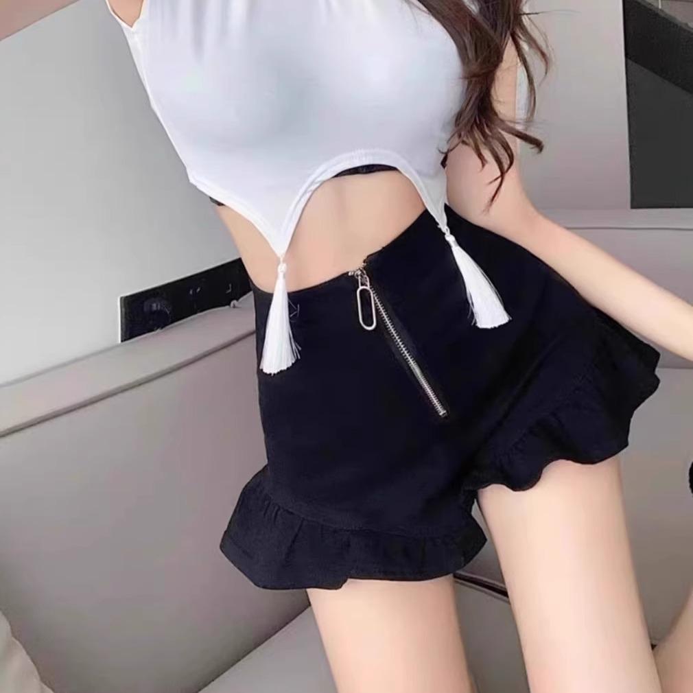 

2024 Autumn High-Waisted Black Ruffle Hot Pants for Women L чорний