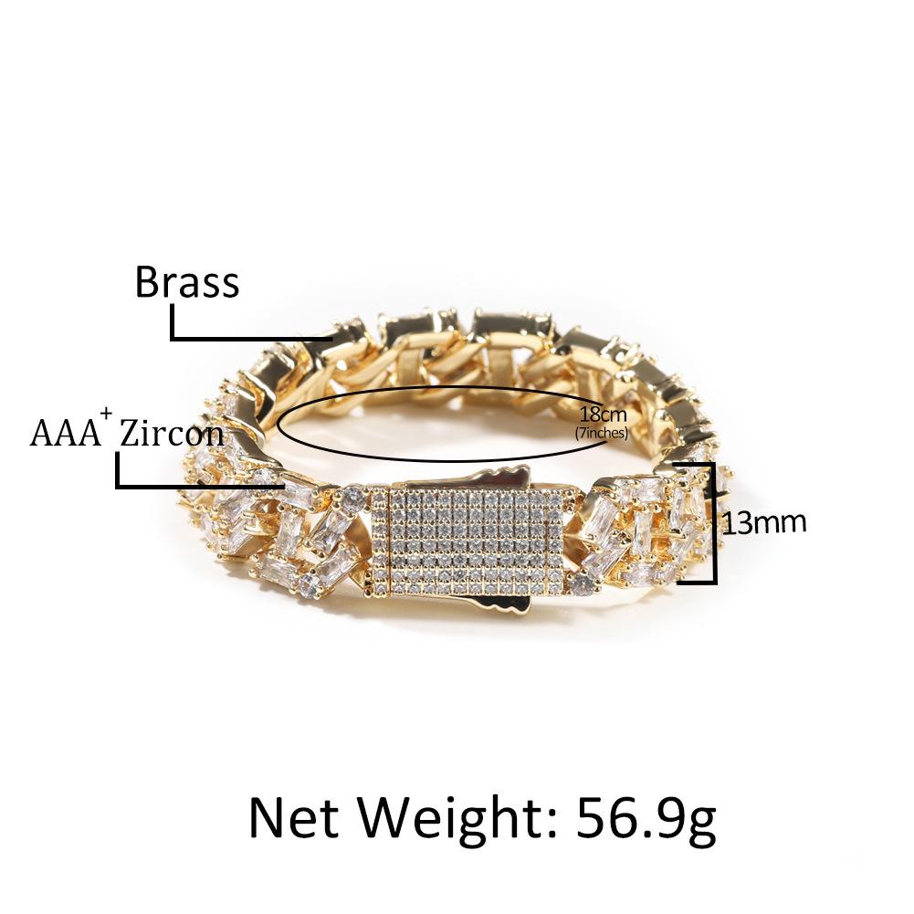 Hip Hop 13MM zircone CZ Copper gold silver cuban links chain ankle bangle bracelet women