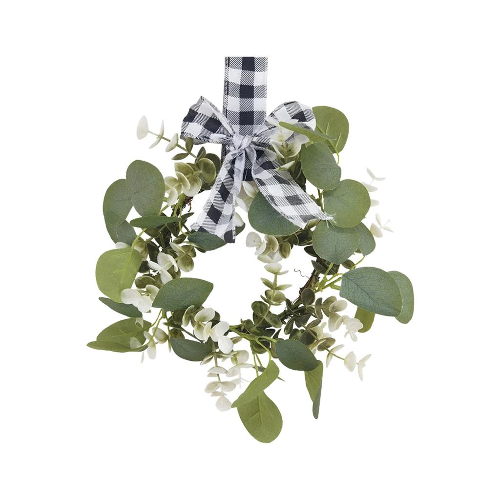 Wreath With Bow-Knot Christmas Decor Artificial Plant Fake Flower DIY Crafts Candle Rings Gift Box Window Wall Dining Table