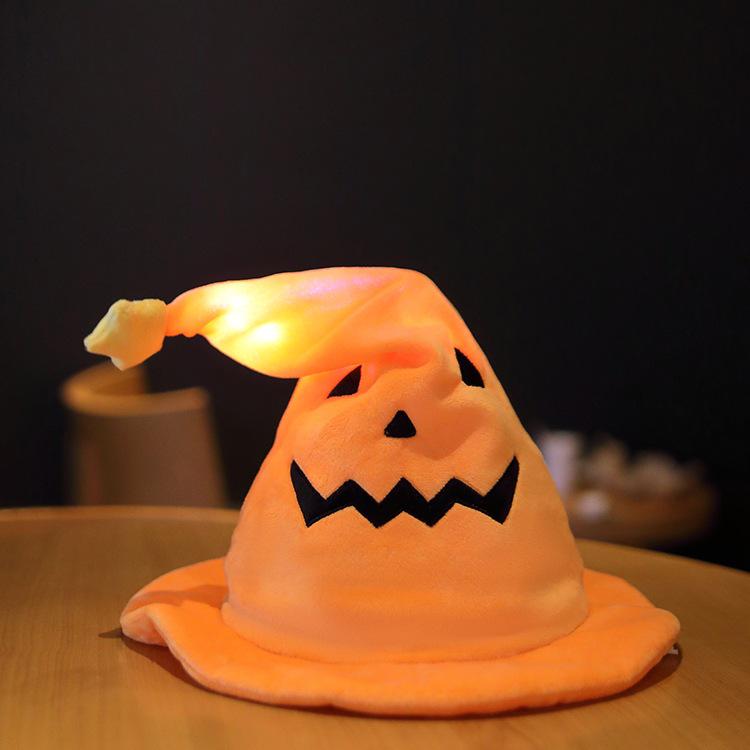 Elektrischer Kürbis-Hexenhut - Leuchtendes singendes Plüschtier für Halloween-Kostüm & Foto-Requisiten
