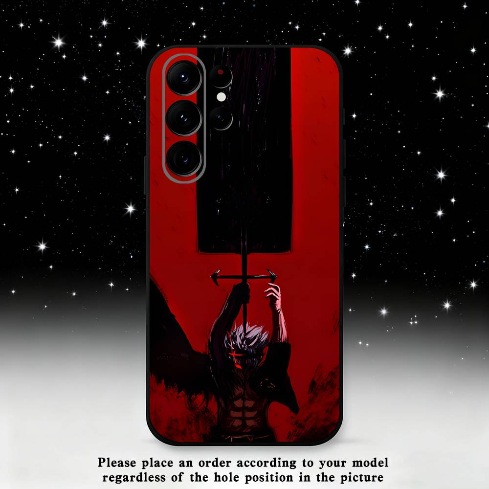 Black C-Clover A-Asta Phone Case For Samsung S25,S24 Ultra,S20,S30 plus,S22 plus,S23,S30 Ultra 5G Silicone Black Shell