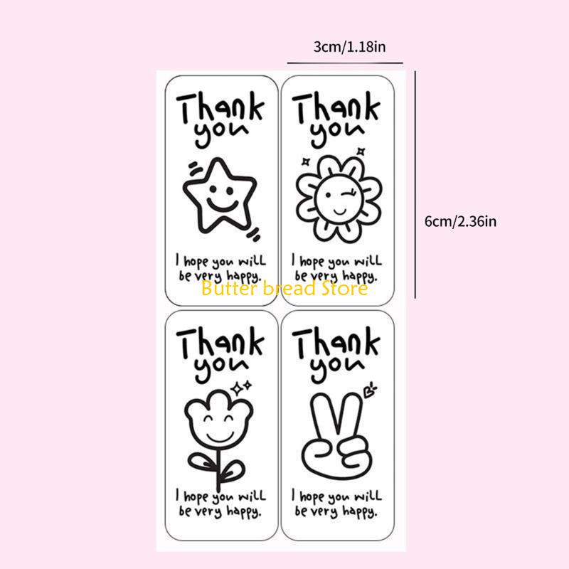 W89C 125Pcs Thank You Stickers Rectangular Wrapping Labels Self-adhesive Labels for Wedding Small Businesses, Online Retailer
