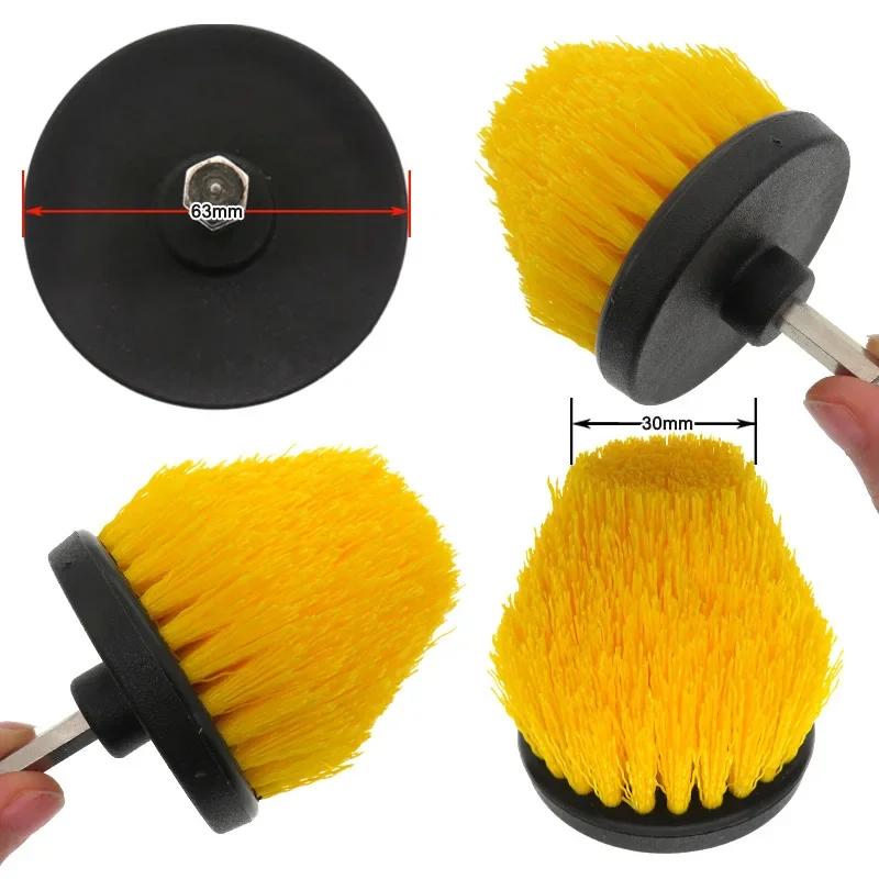 2.5'' Electric Drill Brush Hexagonal Stock Cone Nylon Bristle Power Scrubber for Corner Gap Cleaning Polishing Car Washing Tools