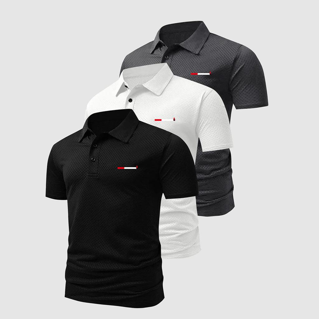 Confezione da 3 Polo a Maglia Waffle da Uomo Stampa a Righe Casual Manica Corta Traspiranti per Uso Quotidiano