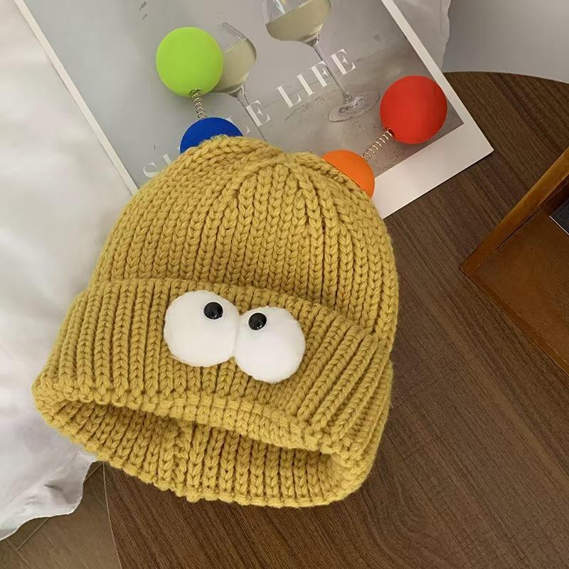 Cartoon Big Eyed Little Monster Woolen Hat for Women In Autumn and Winter Cute and Cute  Funny Couple Style Knitted Hat To Show Small Face