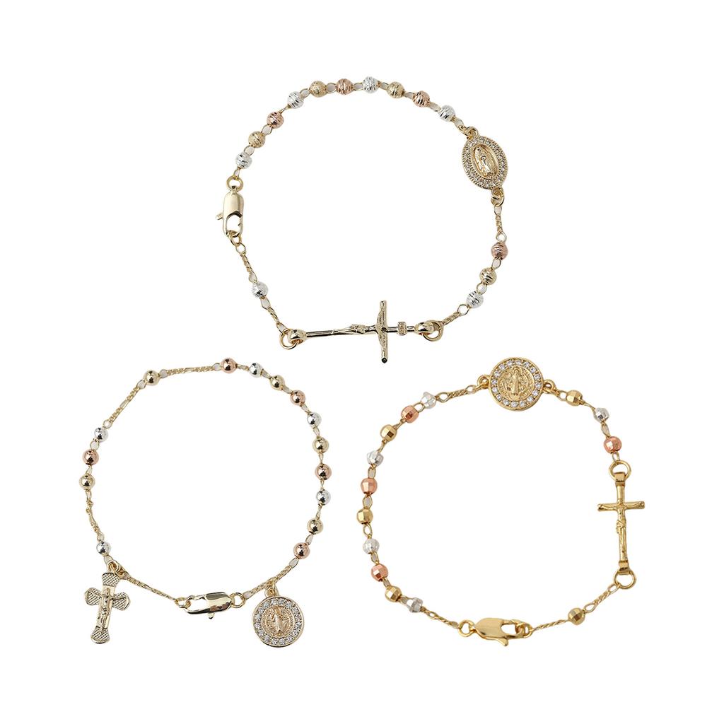 Gold Plated Saint Benedict Rosary Chain Bracelet Religious Jewelry Gift Catholic Metal Bracelet With Crucifix