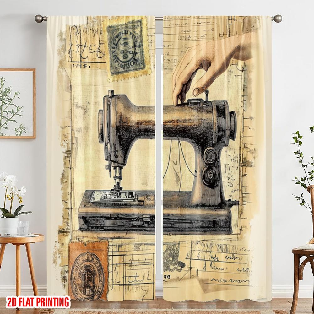 2 Stück, 2D-Flachdruck Moderne Vorhänge Vintage Schneiderin Vielseitiger Polyesterstoff (ohne Stange) Zimmerdeko Ideal für