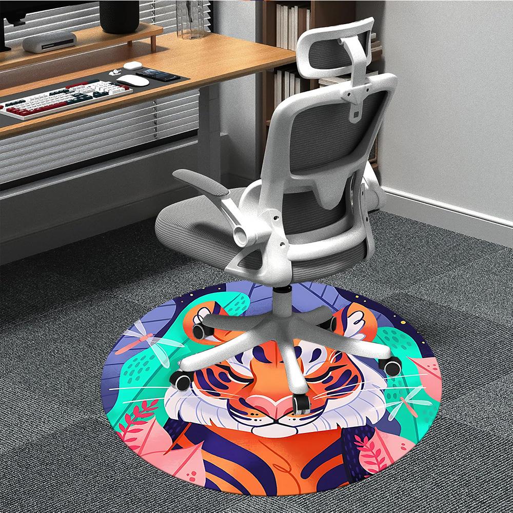 1pc Tiger Nature Office Round Area Rug, Mat Suitable For Office, Under Office Chairs Bedroom Living Room Home Decor, Room Deco