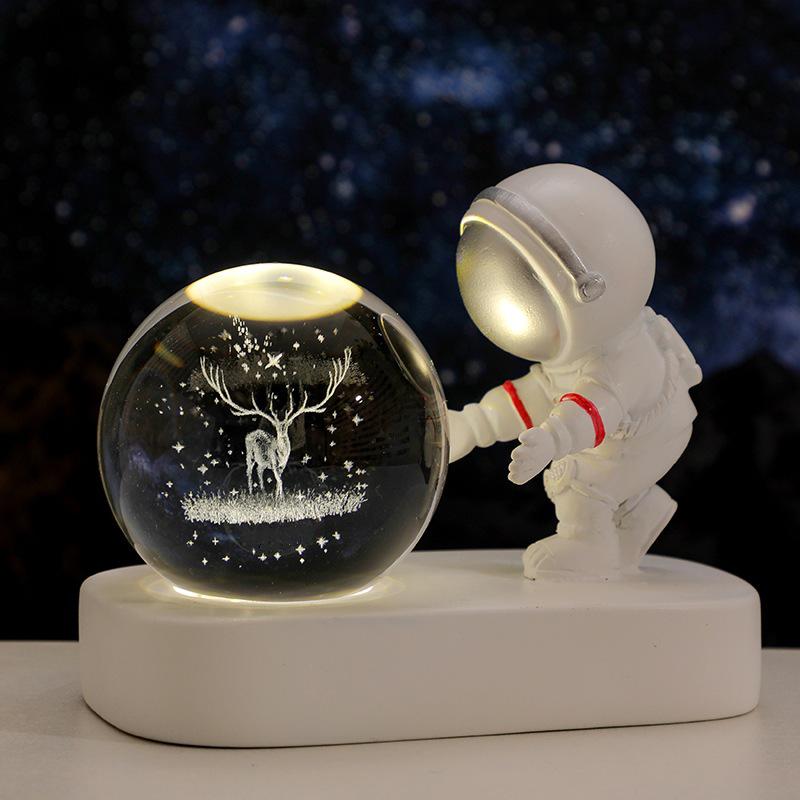 Creative Astronaut Night Light with Crystal Ball Base - Moon Festival Gift Ornament