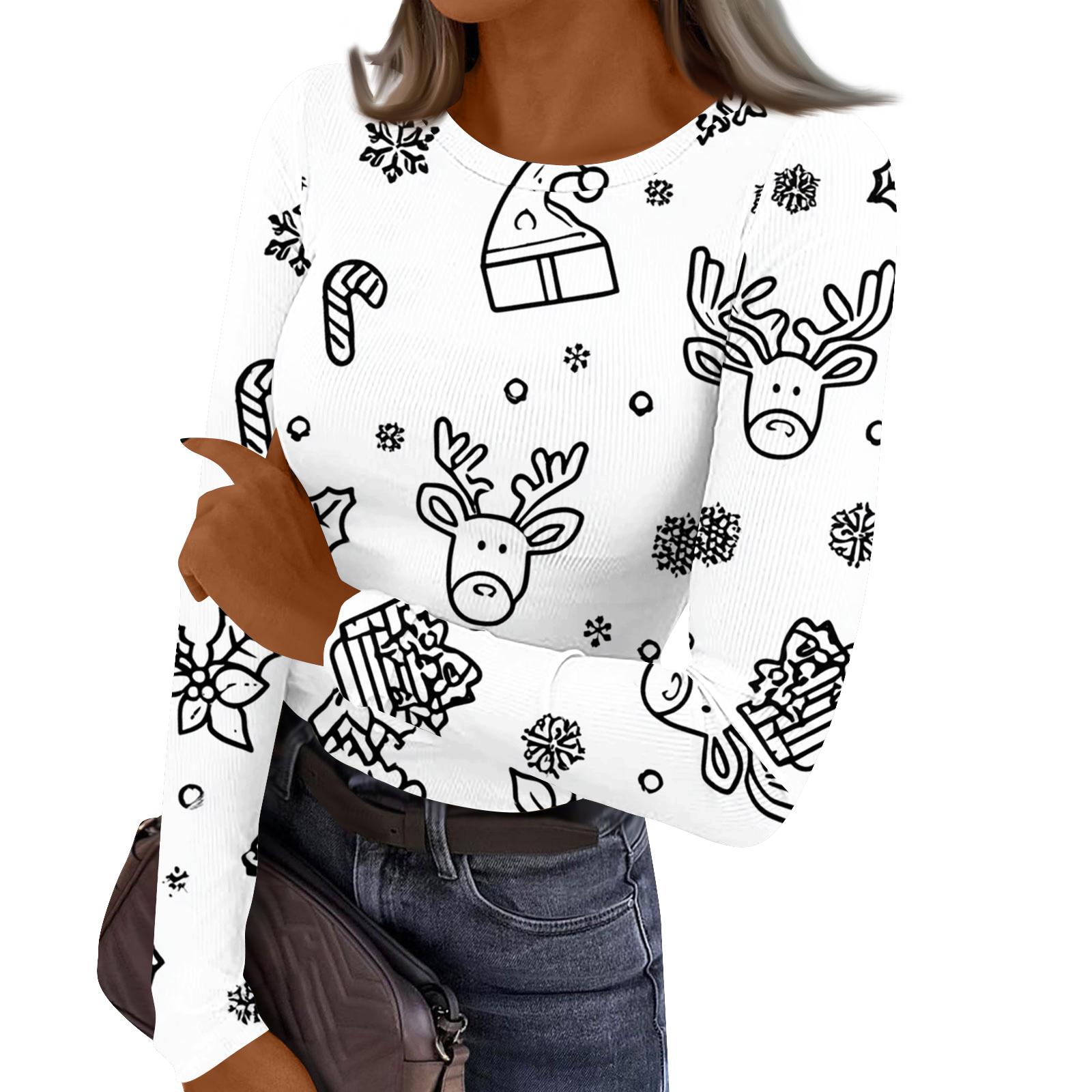 

Женский повседневный модный топ с круглым вырезом, рождественским принтом и длинным рукавом в полоску XL