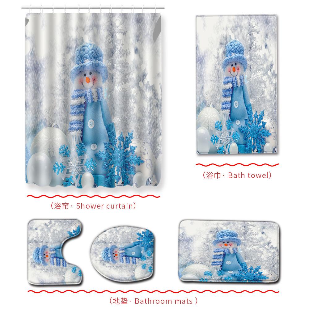 Christmas Bathroom Shower Curtain Bath Towel Floor Mat Five-Piece Set Bathroom Toilet Carpet Shower Foot Mat