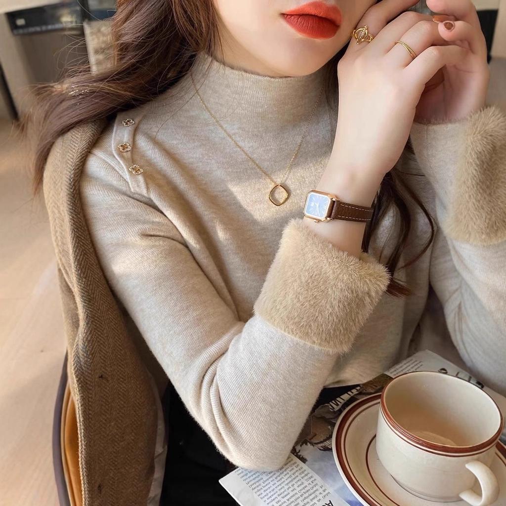 Fleece thickened bottoming shirt women's winter new integrated fleece sweater high-end knitted top