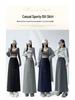 Women's Gray Elastic Waist A-Line Mini Skirt - Sporty High Waist, Bodycon, Slit, Casual Autumn Wear for Petite