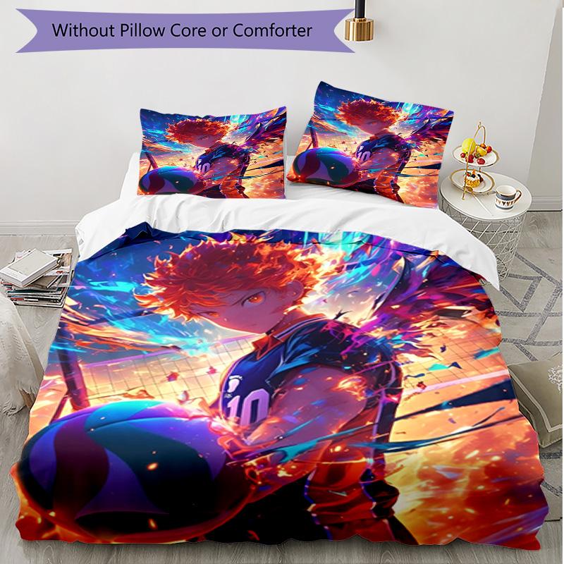 3pcs Duvet Cover Set (1*Duvet Cover + 2*Pillowcase, Without Core), Haikyu Print Soft All‑Season Bedding Set, Home Bedroom Decor Gift