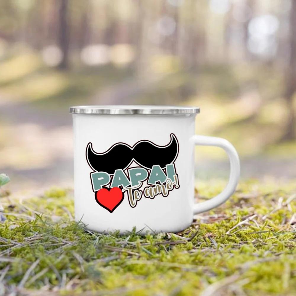 Best Mom & Dad In The Word Spanish Printed Mug Creative Coffee Cups Camping Enamel Cup Festive Birthday Gifts for Mother Father