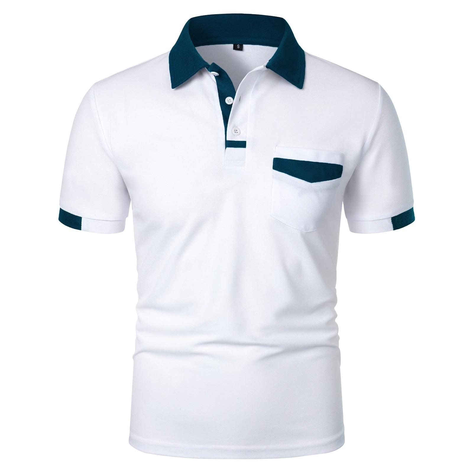 

Мужская повседневная рубашка с коротким рукавом и карманом на пуговицах с цветными блоками XL белый