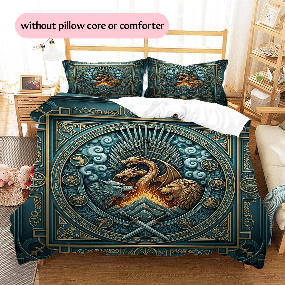 Embossed Lion  Pattern Bedding Quilt Set Quilt Cover Pillowcase Home Decoration  Gift (1 * duvet cover + 2 * pillowcase, without core) 135x200cm