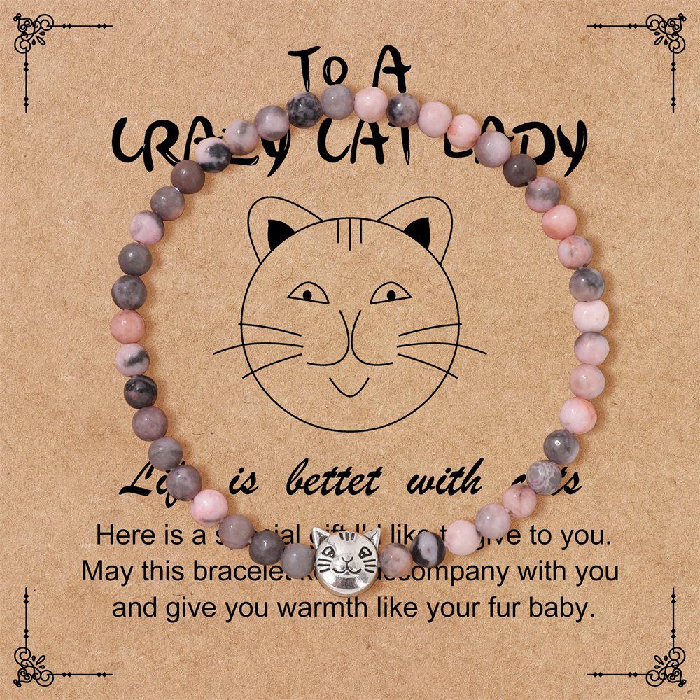 

Браслет ручной работы из 4-миллиметрового аметиста с головой кошки на эластичной нити