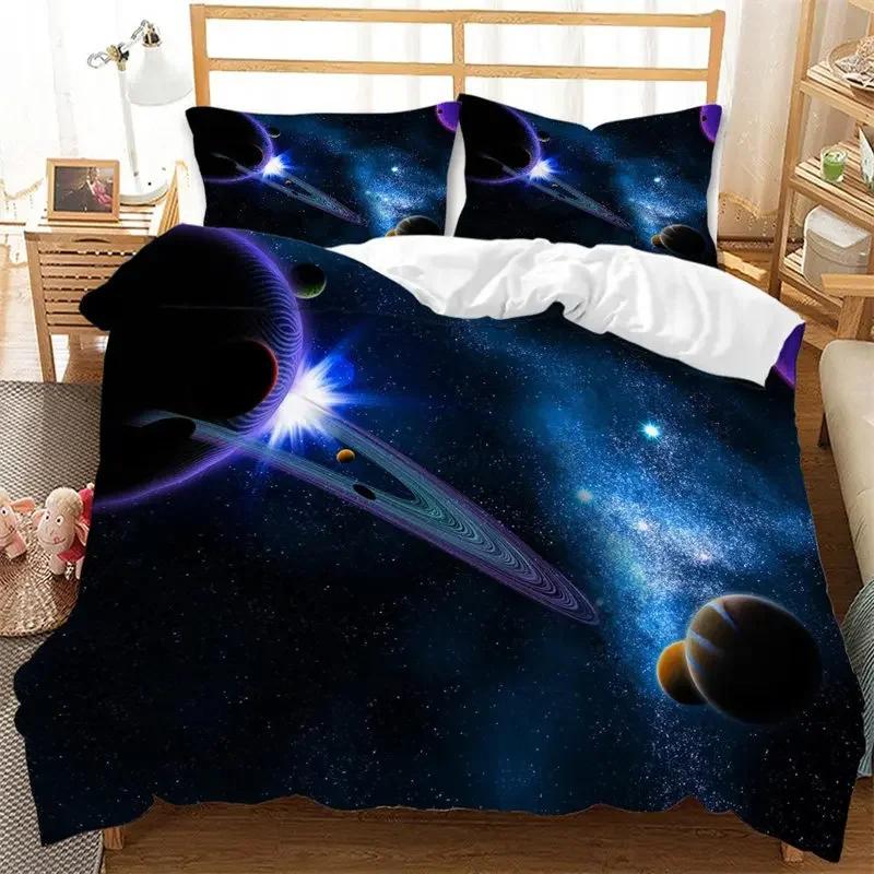 Galaxy Duvet Cover Planet Bedding Set Microfiber Outer Space Theme Starry Sky Comforter Cover Twin Full King For Girls Boys Teen