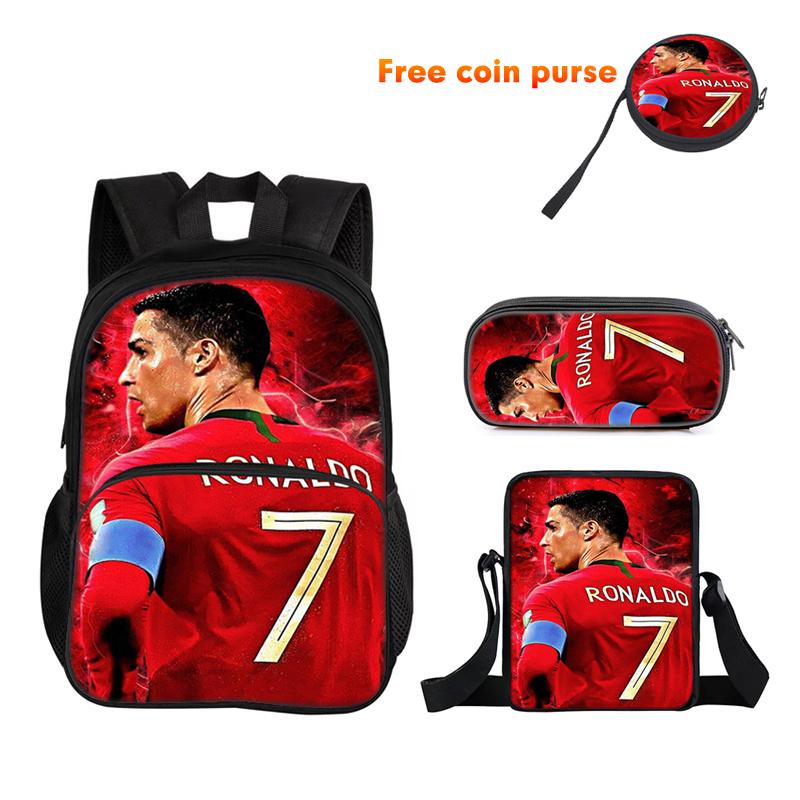 Ronaldo 3Pcs Set Backpack Sport Shoulder Bag Pencil Case CR Backpack Football Star Book Bags for Boys Girls Best Gift