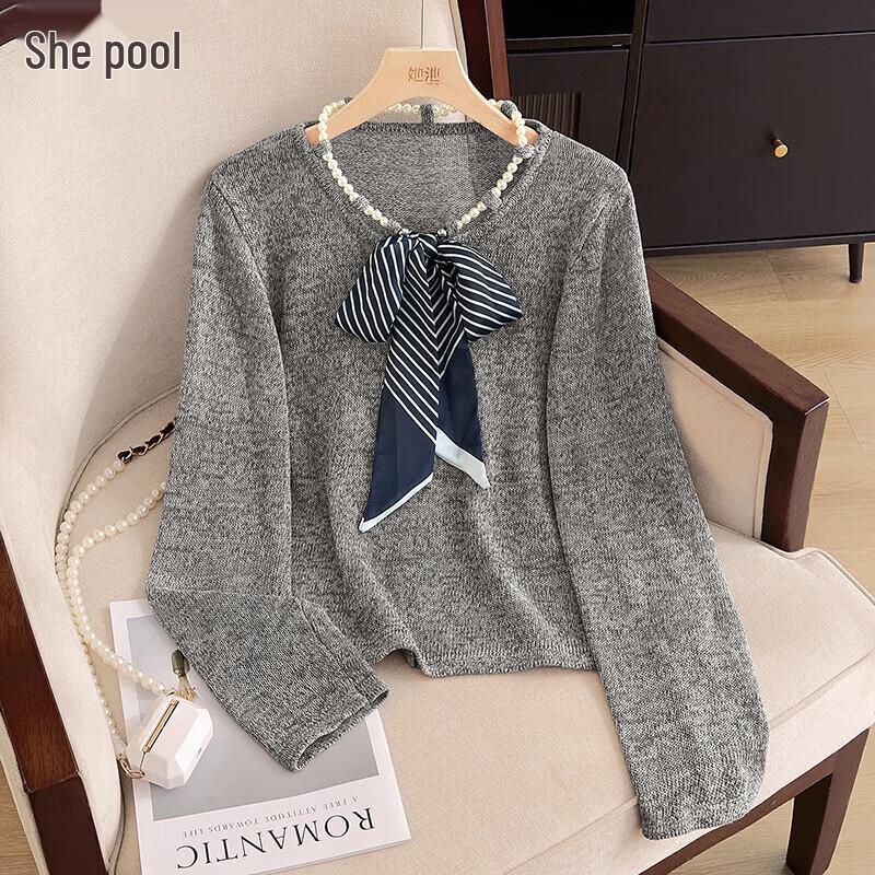 

Women s Solid Color Round Neck Short Knit Pullover One Size