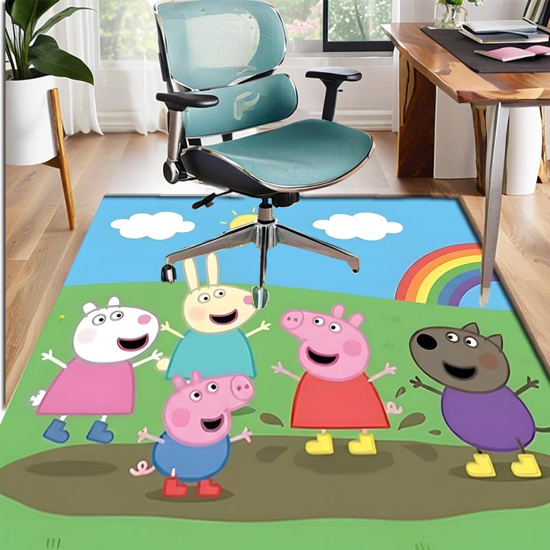 Peppa Pig Pattern Rug, Indoor/Outdoor Mat, for Picnic, Gameroom, Bedroom, Office, Living Room, Home Decor Carpet, Birthday Gift