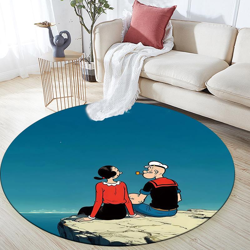Popeye the Sailor Round Area Rug,Carpet Rug for Living Room Bedroom Sofa Playroom Decor,Non-slip Floor Mat