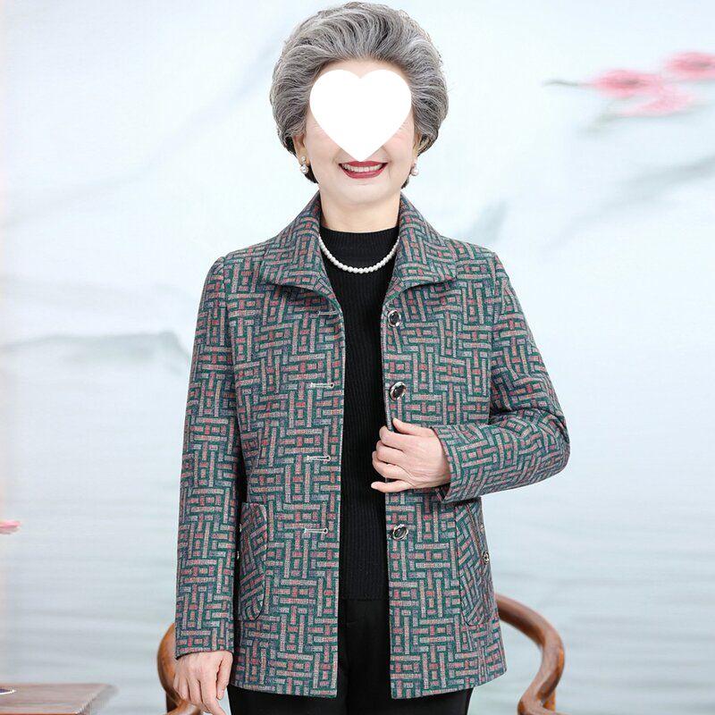 

Spring Outerwear for Elderly Women - Grandma s Long Sleeve Turn-Down Collar Top XL for 90-105 jin