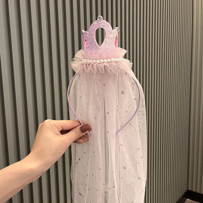 Koreanische Prinzessin 3D Krone Stirnband Schleier für Geburtstagsparty & Blumenmädchen