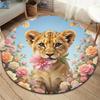 Cuteflowersanimals Round Area Rug,Carpet Rug for Living Room Bedroom Sofa Playroom Decor,Non Slip Floor Mat