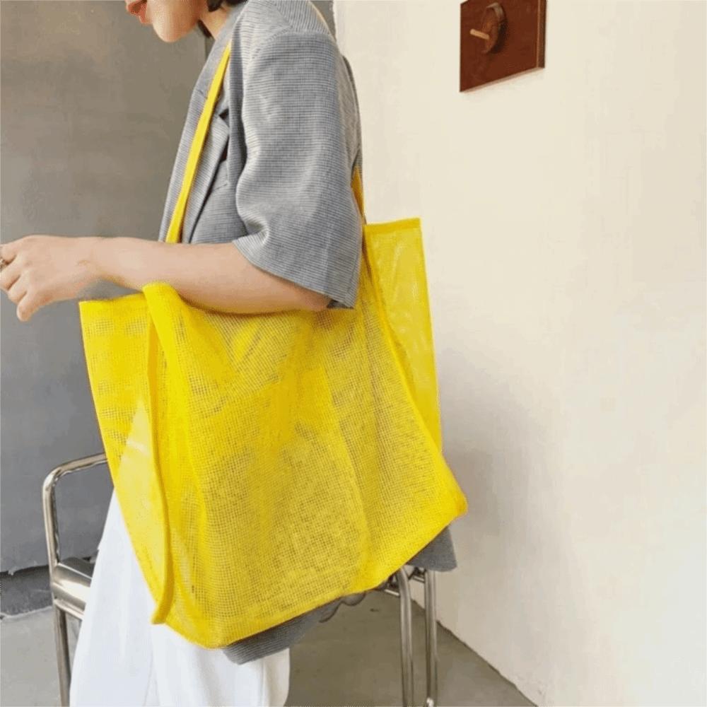 Nylon Beach Handbag Transparent Hollow Tote Bag Make Up Mesh Shoulder Bag Travel