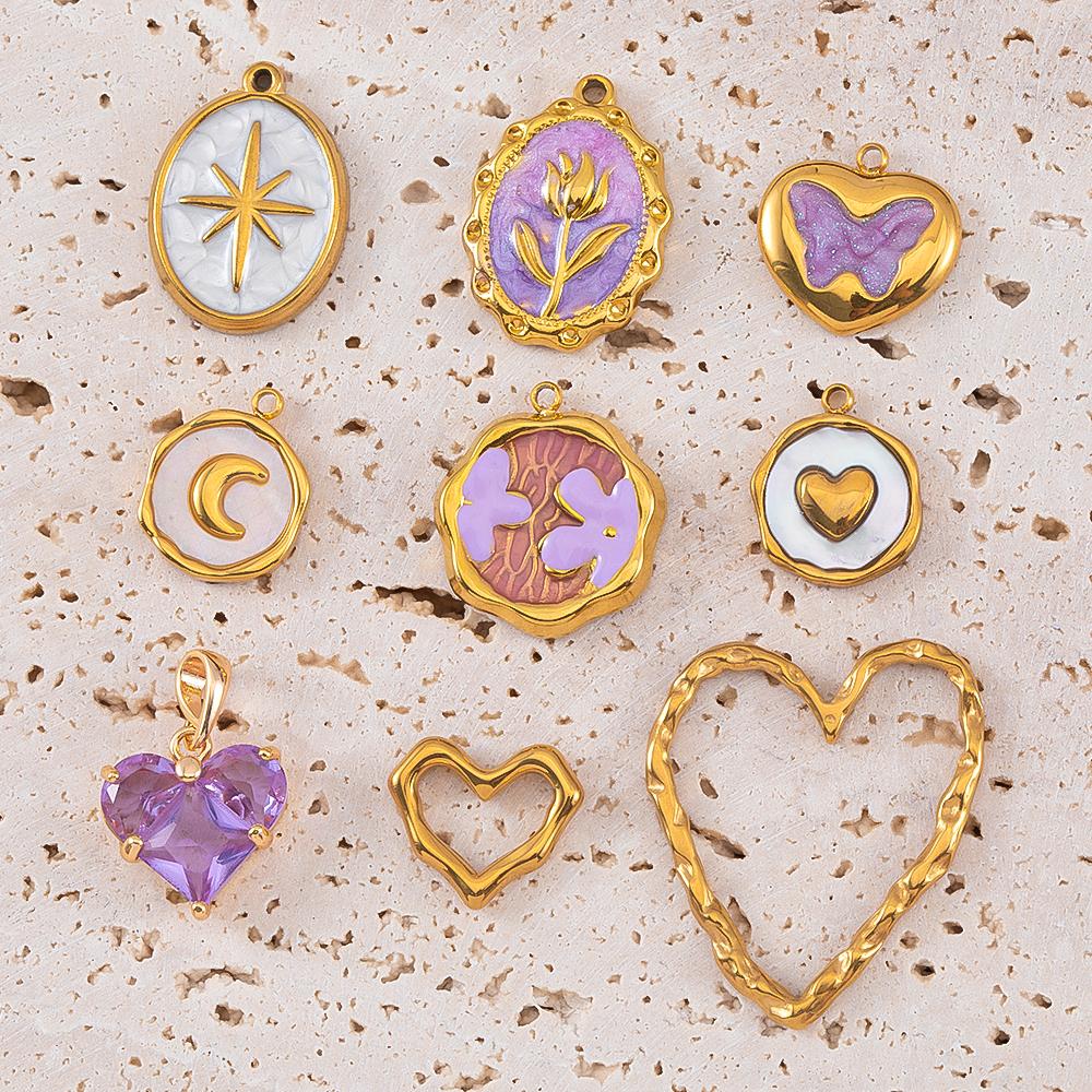 Stainless Steel Pendant Series Pink and Purple Cute Pendant Multiple Choice Earring Components DIY Necklace Jewelry Accessories
