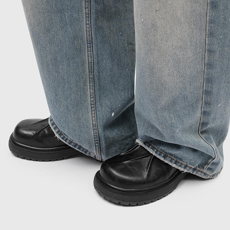Derby Herrenschuhe Herbst Business Formell Britischer Stil Lässig Große Kopfhaut Schuhe Weiche Sohlen Bequem Ganzschwarz Offizielle Schuhe