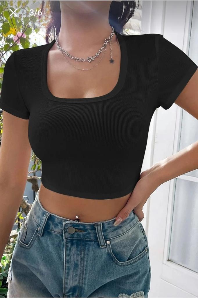 Frauen Mode Neue Bluse Weibliche Schwarz Halbe Hülse Gerade Kragen Crop Top Bluse
