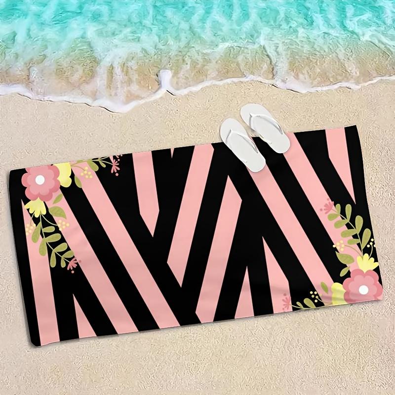 Chic Striped Floral Beach Towel Wrap Summer Resort Pool Seaside Blanket Boho Tropical Decor Home Decor Pink Black Chevronpattern