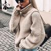 Women's Fashion Casual Fall Winter Solid Color Print Long Sleeve High Neck Sweaters