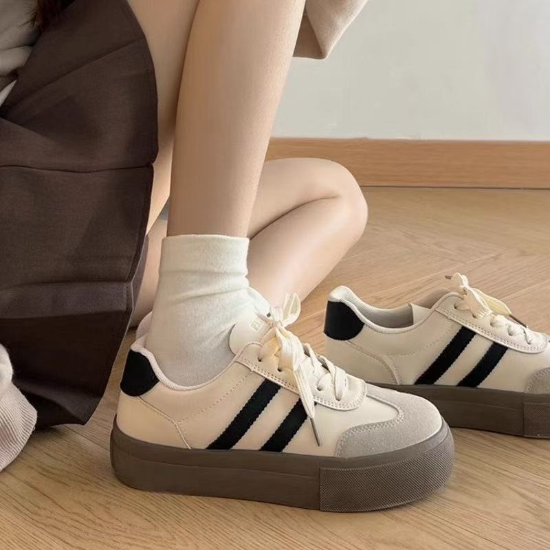 Women's Shoes Fashion Leather Casual Shoes Thick-soled Sneakers Lace Up Platform Vulcanized Shoe Tennis Training Shoes for Women
