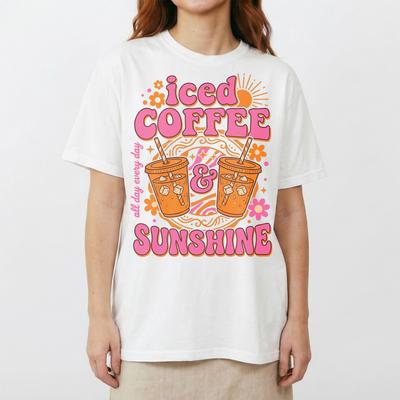 Groovy Iced Coffee And Sunshine Tee Vintage Style Caffeine Lovers T-Shirt