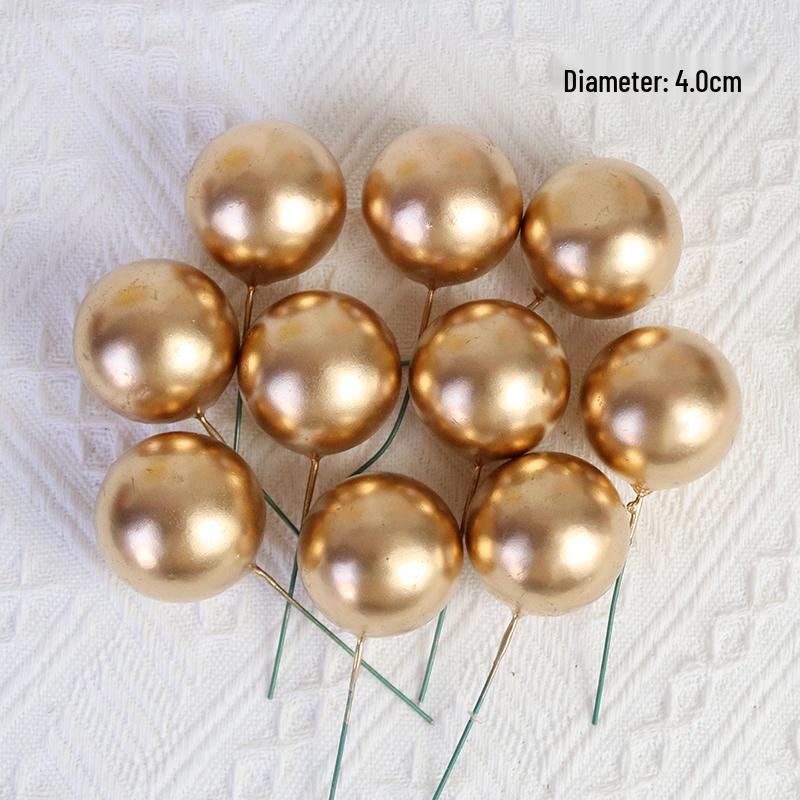 Gold and Silver Cake Decoration Balls Set - 10-Piece Birthday Topper Accessories