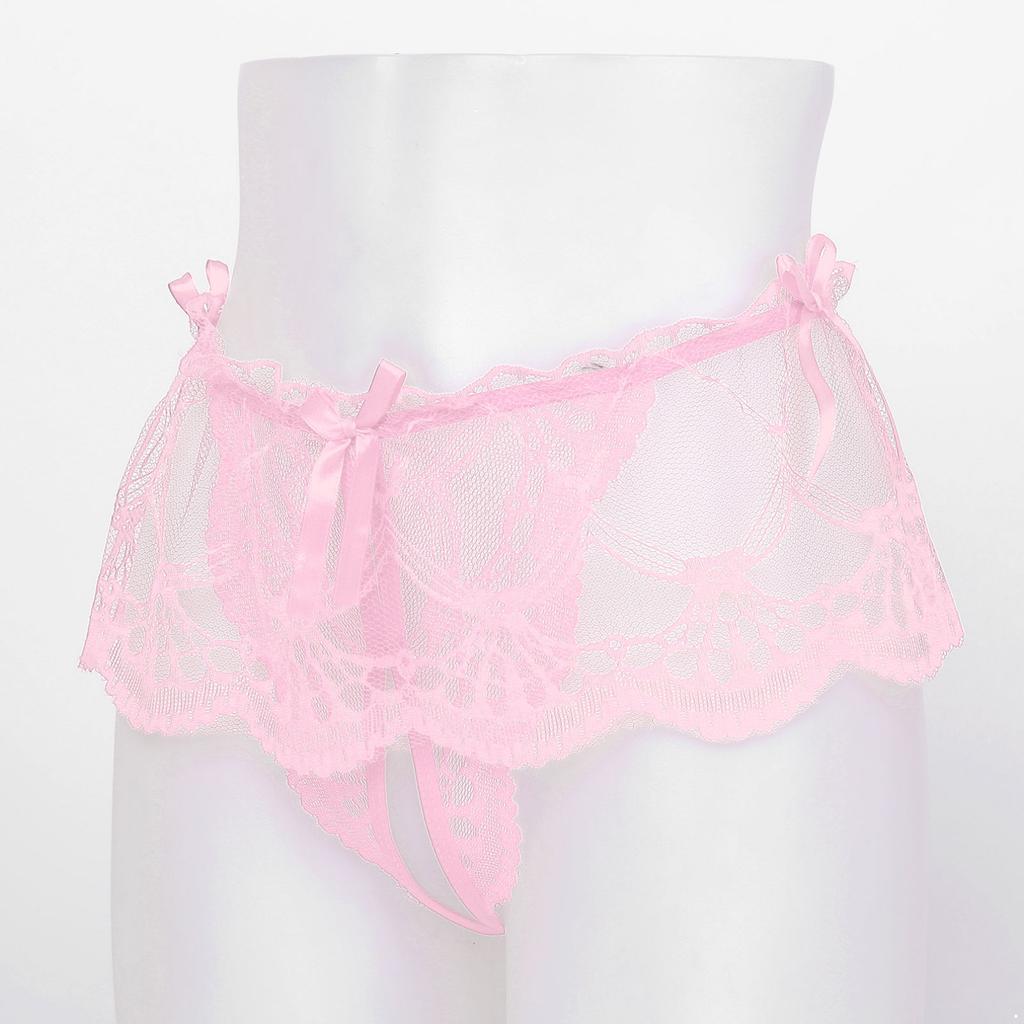 Mens Sissy Lace Panties Crotchless Underwear Lingerie Ladies Briefs Floral Briefs Bow Panties