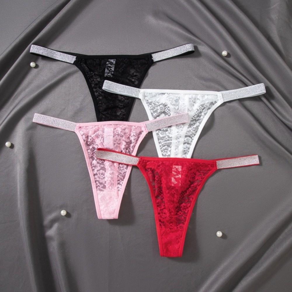 Lingerie Rhinestone Belt Women's Thongs Mesh Hollow Out Lace Thongs Low Waist Underwear T-back Briefs Hot Wife Gift