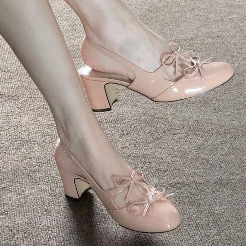 Fashion Bow Women Sandals High Heels Shoes New 2025 Designer Summer Slippers Marie Janes Chunky Lolita Slingback Woman Pumps Sandalias