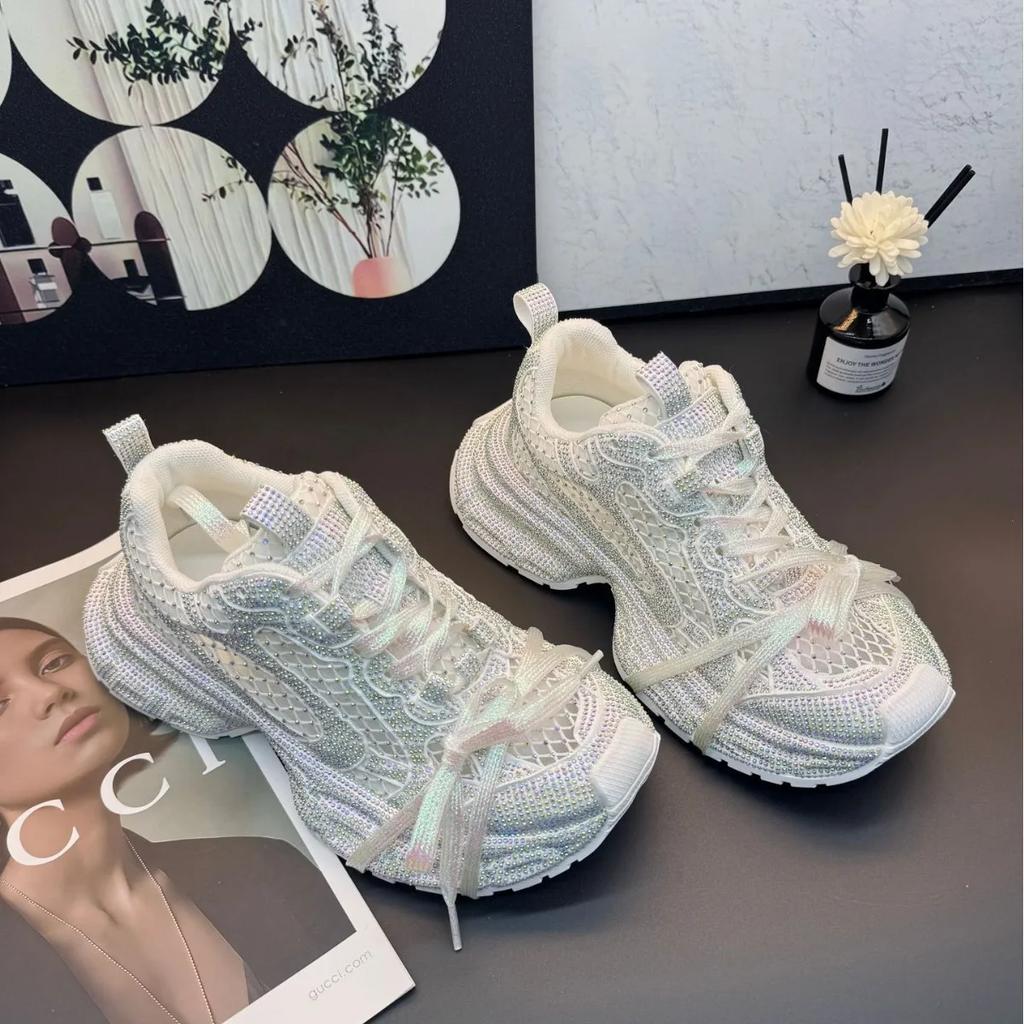 Dámské tenisky Bling Crystal Novinka Síťované platformové boty s kamínky Dad Shoes Módní lesklé dámské sportovní boty Dámské mokasíny