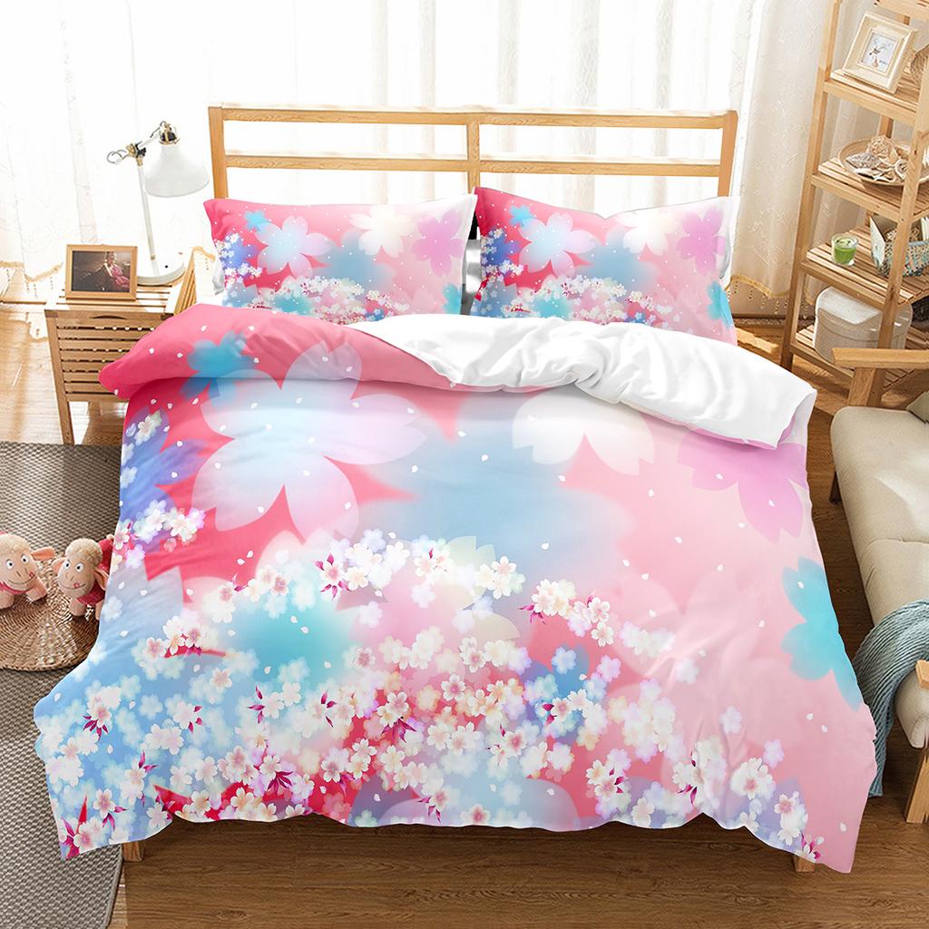 Colourful Flower Duvet Cover Set King Queen Size for Kids Boy Girls Bedding Set Rose Pattern Polyester Quilt Cover with Zipper