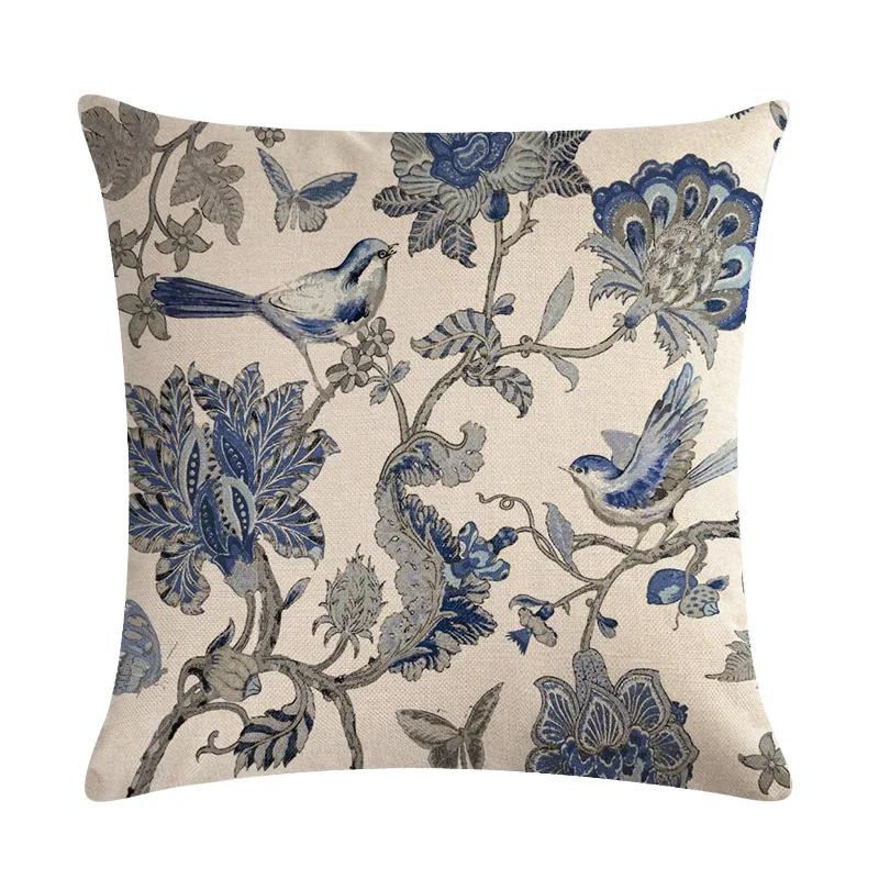American Country Flower Bird Series Flax Embrace Pillowcase Home Sofa Adornment Cushion Cover 45*45cm