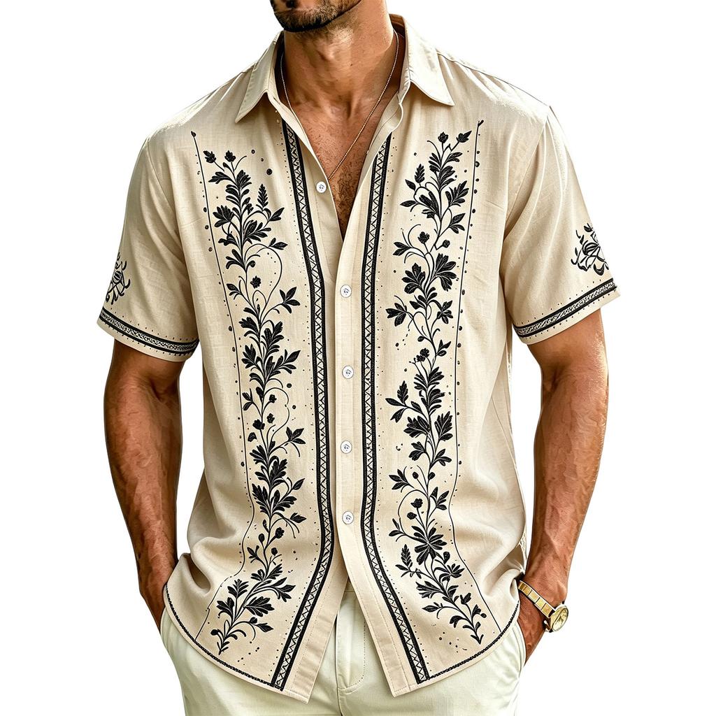 Men's Casual Short-Sleeve Collared Shirt For Spring/Summer