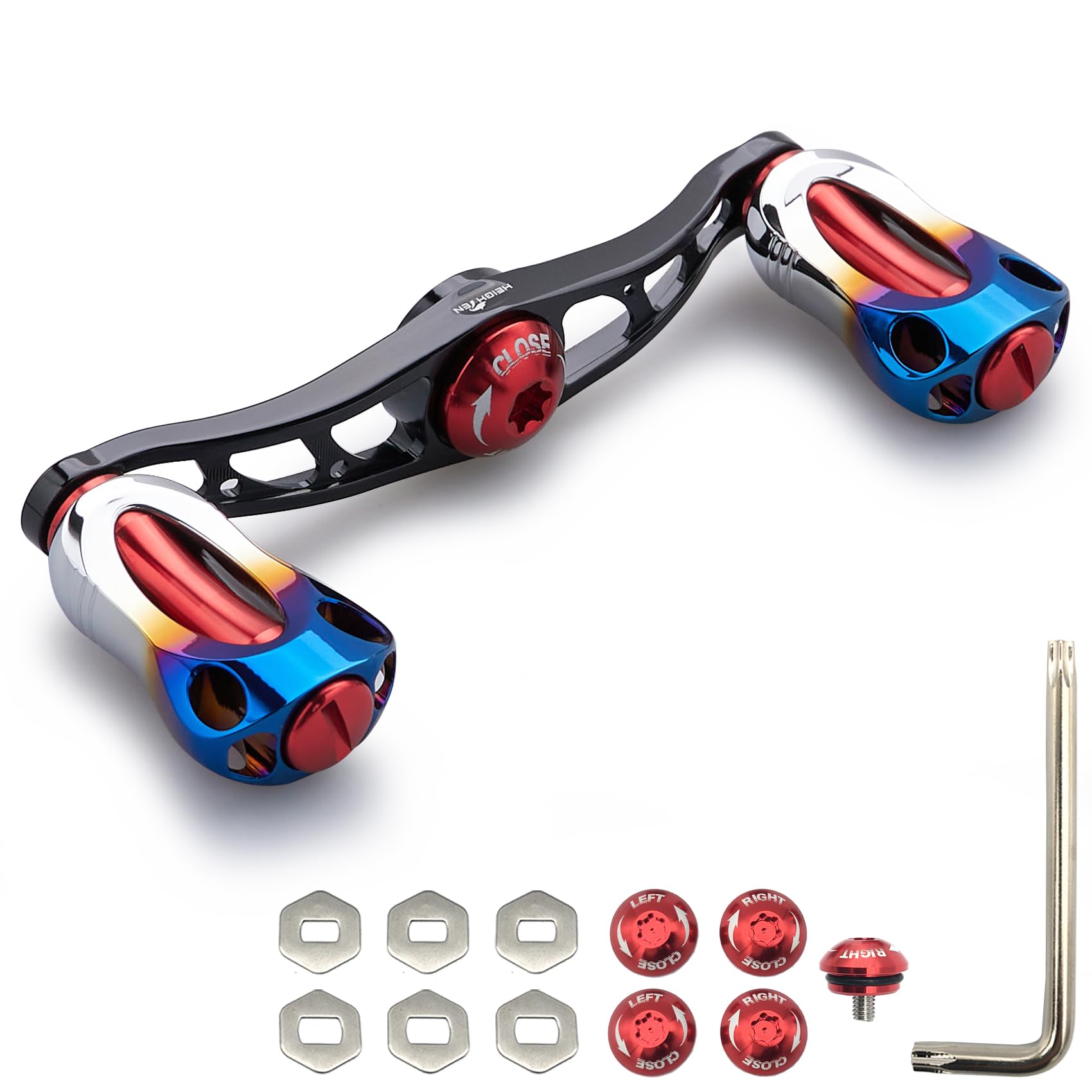 

HEIGHTEN Reel Handle with 22mm Knob for Abu Universal Baitcasting Reels Aurora Series Black 88/90/115mm Shimano, Daiwa, (88mm - & Red)