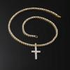 European & American Zirconia Cross Pendant Necklace with 4mm Diamond Tennis Chain - High-End Niche Design